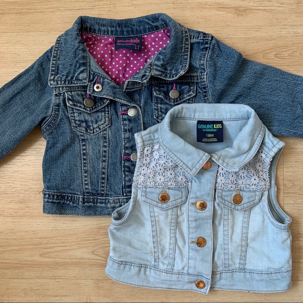 *SOLD* Girl's Toddler denim OshKosh jacket (2T) & vest (18M) bundle